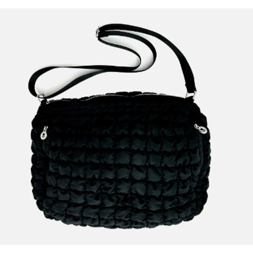 Valentino Orlandi Large Quilted Puffer Shoulder Bag Black Logo Strap NWT $259 - Picture 2 of 4